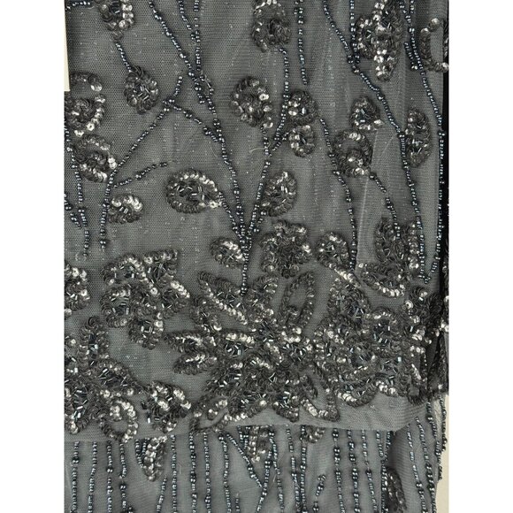 NWT Mac Duggal 5939 Cape Sleeve Embellished Midi Dress Pewter Size 14W - Picture 7 of 9